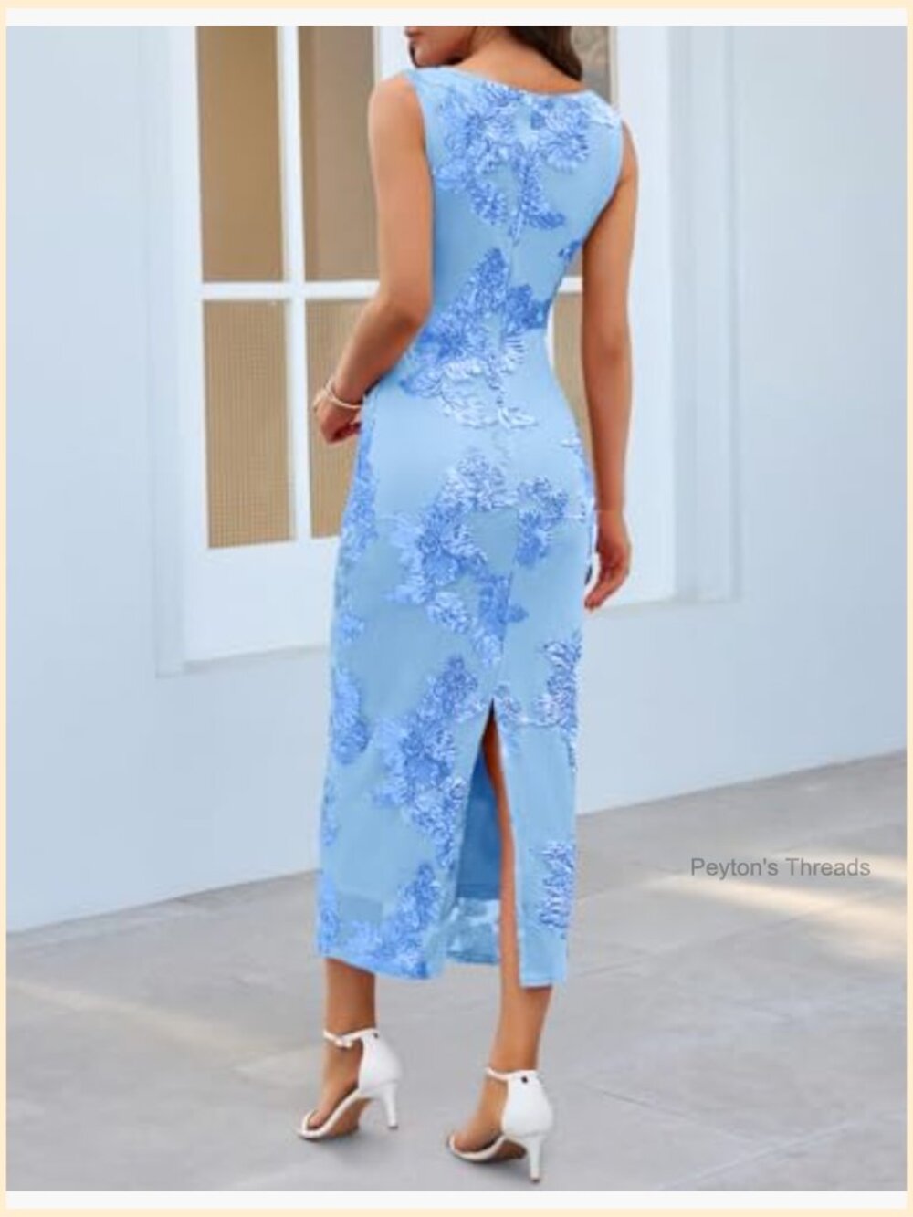 3D Floral Bodycon Maxi Dress Sleeveless Boat Neck Back Slit Wedding Guest - Picture 4 of 7